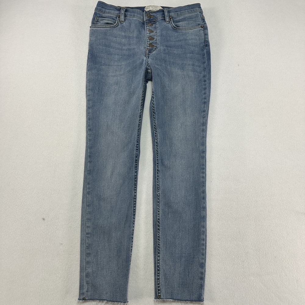 Free People Skinny Jeans Womens 27 Blue Med Wash High Rise Button Fly Stretch